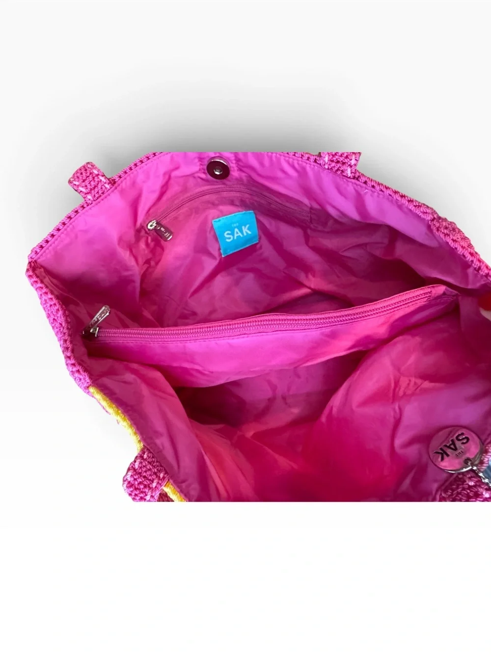 The Sak Pink Crochet Patchwork Fruit Tote with Wallet